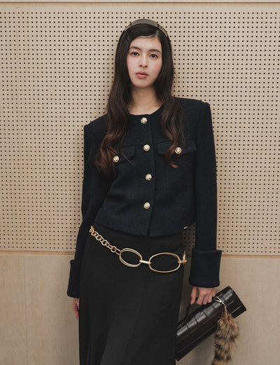 French Style Tweed Round Neck Short Jacket LAL0251