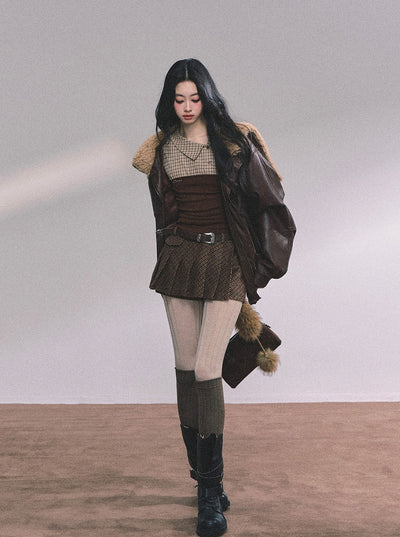 Fake Two-piece Knitted Plaid Shirt DIA0618