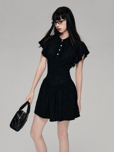 Small Flying Sleeve Polo Neck A-Line Dress LUL0068