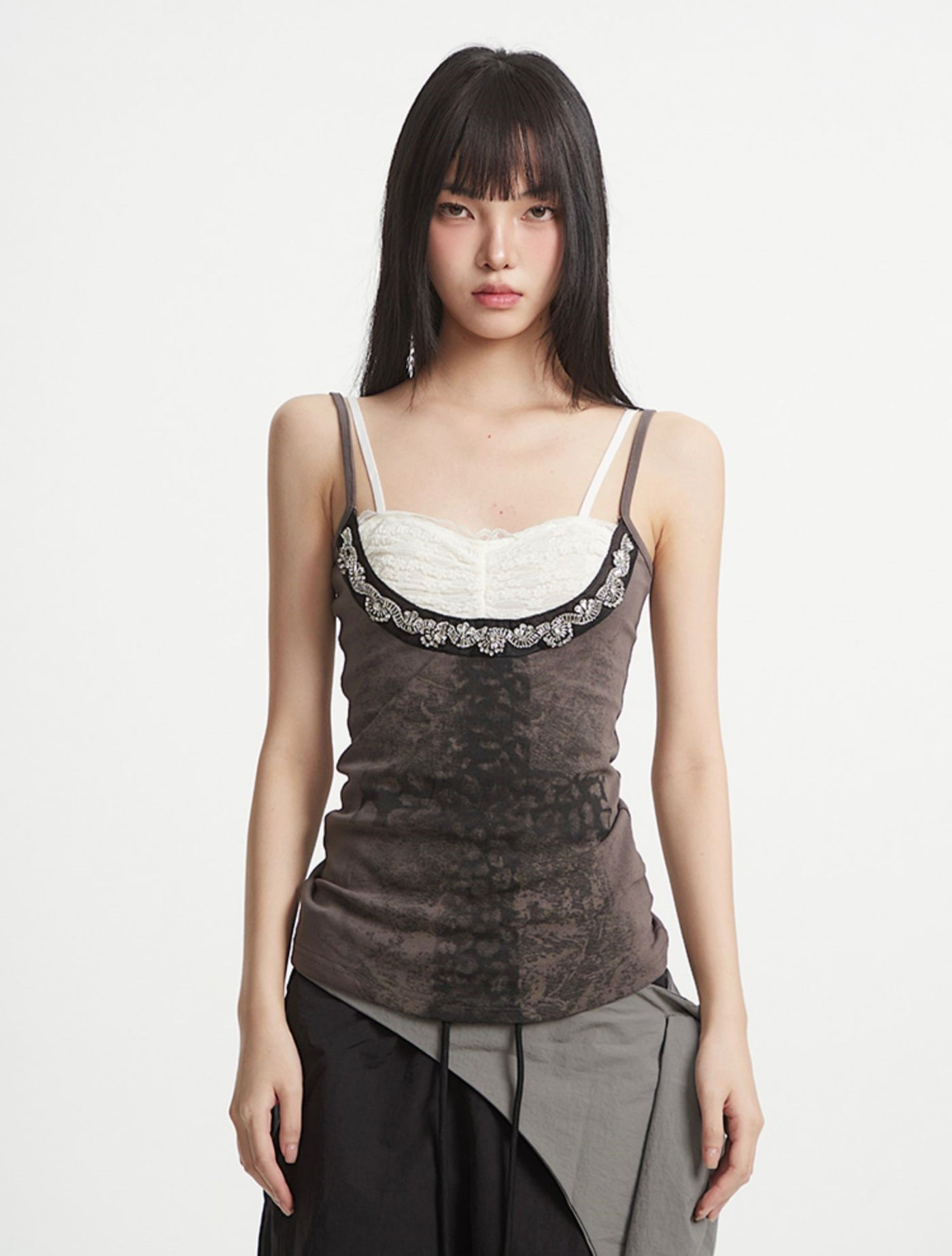 Fake Two-Piece Lace Cross Camisole UNC0250