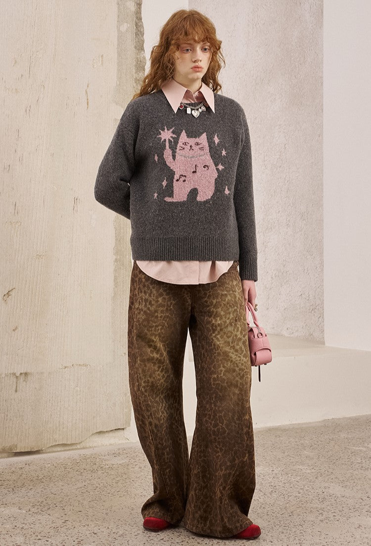 Leopard Loose Wide-leg Jeans DID0223