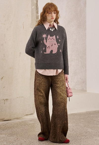 Leopard Loose Wide-leg Jeans DID0223
