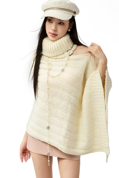 White Irregular Sweater/Neck Warmer+Arm Sleeves 4MU0154