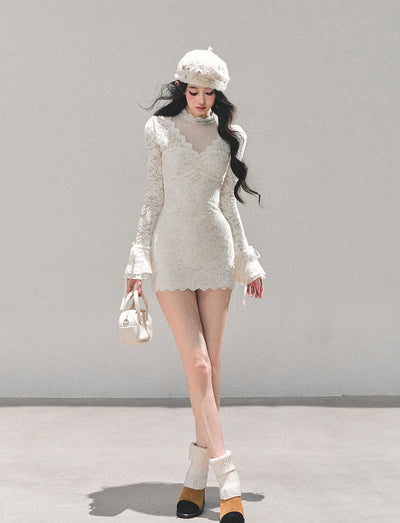 French-style Long-sleeved Lace Mesh Dress DIA0662