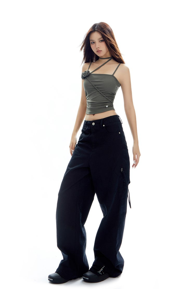 Street Straight Zipper Plaid Loose Casual Wide-leg Pants APE0323