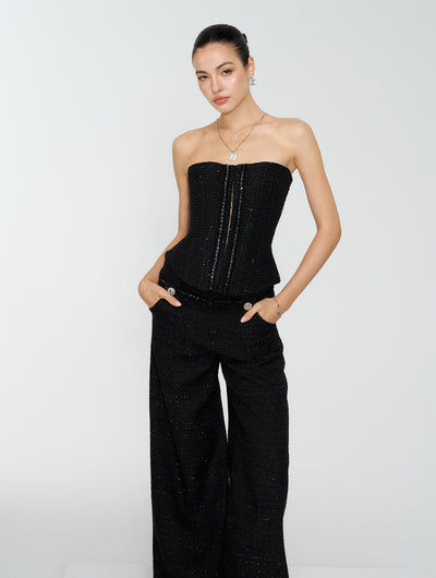 Black Luxurious-style Short Jacket/Camisole/Pants 4MU0161