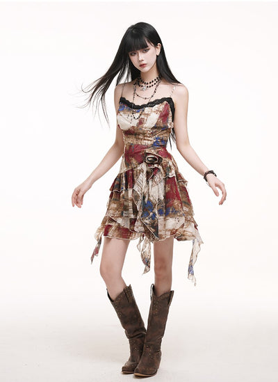 Irregular Colorful Suspender Dress LAD0176