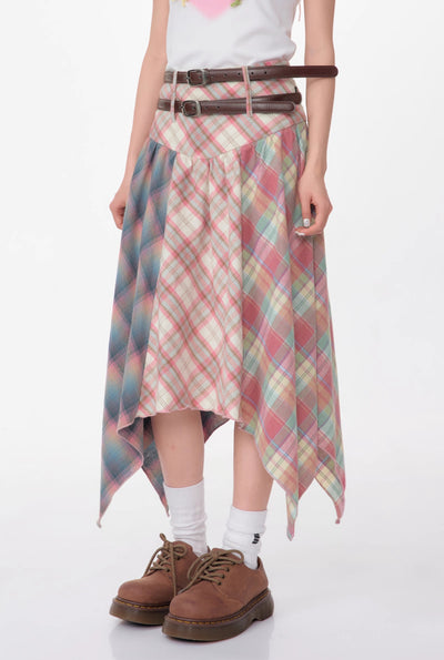 Contrast Color Stitching Plaid High Waist Pink Plaid Skirt ZIZ0113