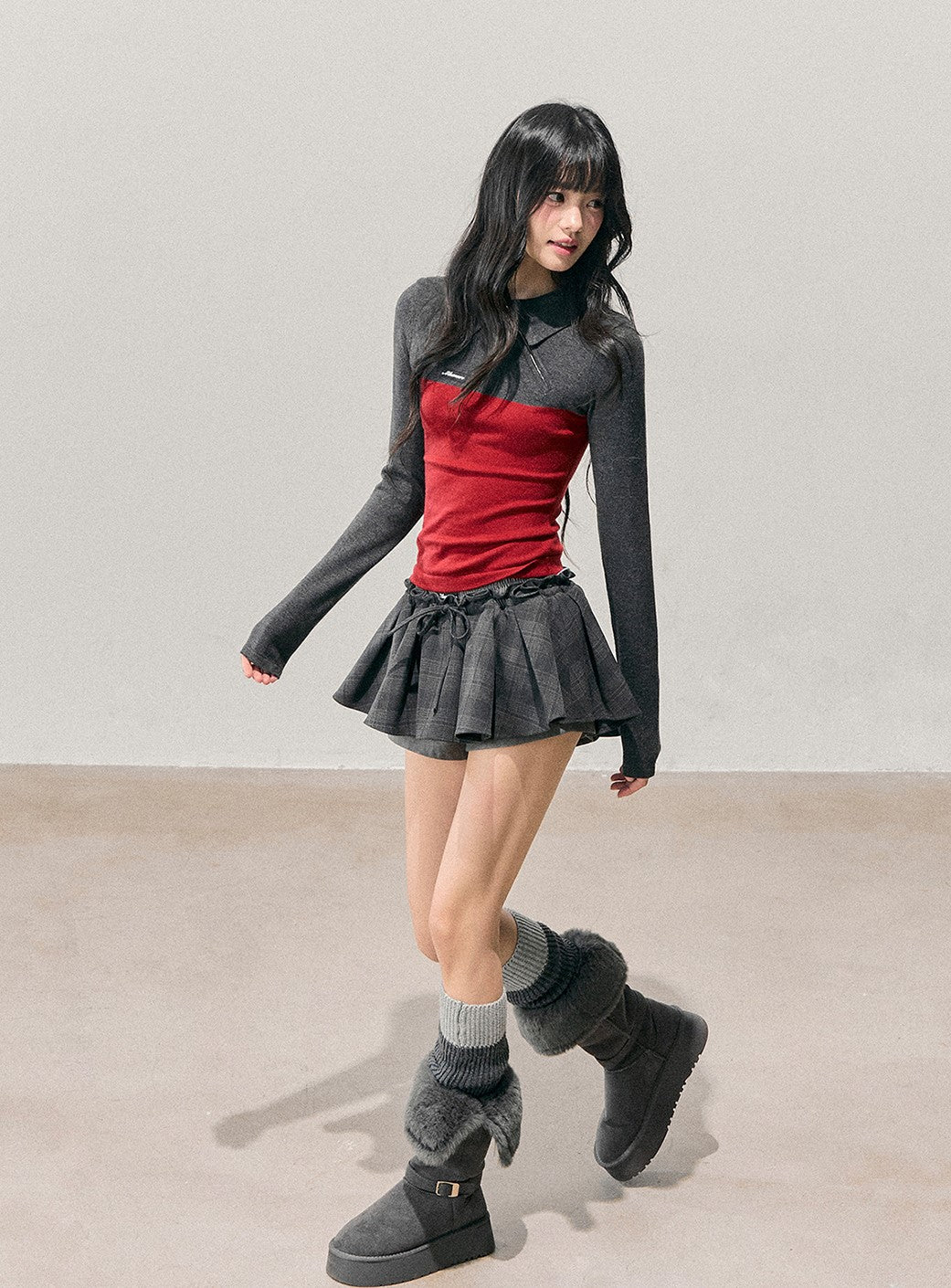 Long-Sleeve Polo Block Color T-Shirt DIA0741