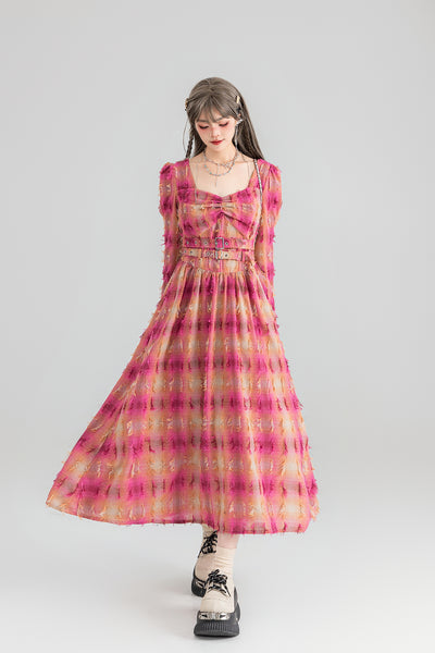 Flying Yarn-dyed Plaid Mid-length Dress KEI0066