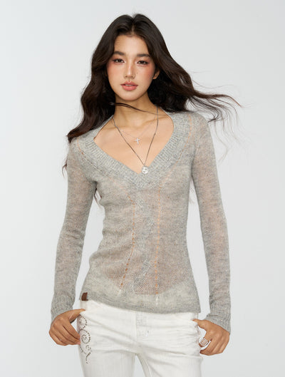 Slim Shimmering Cable Sweater 4MU0158