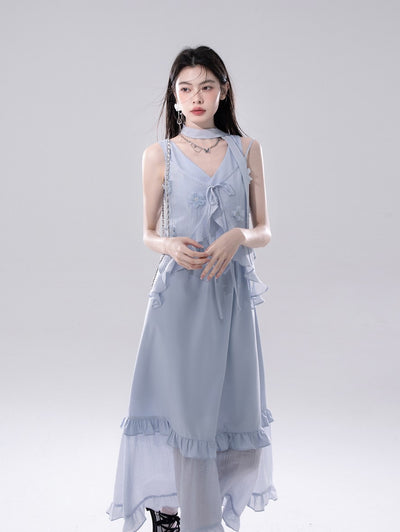 Blue Flower Cardigan+Vest Dress COT0246