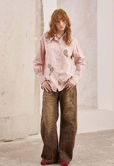 Flower Embroidery Long Sleeve Shirt DID0231