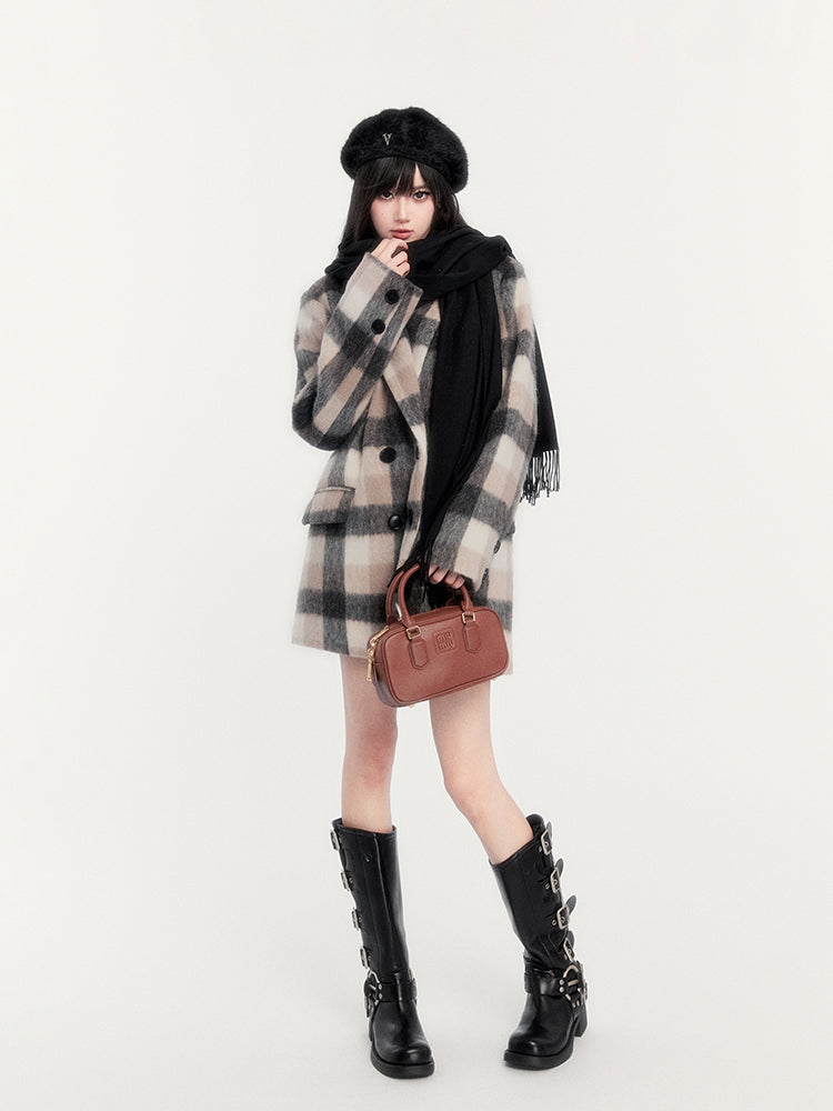 Retro College Style Warm Plaid All-match Woolen Coat VOC0269