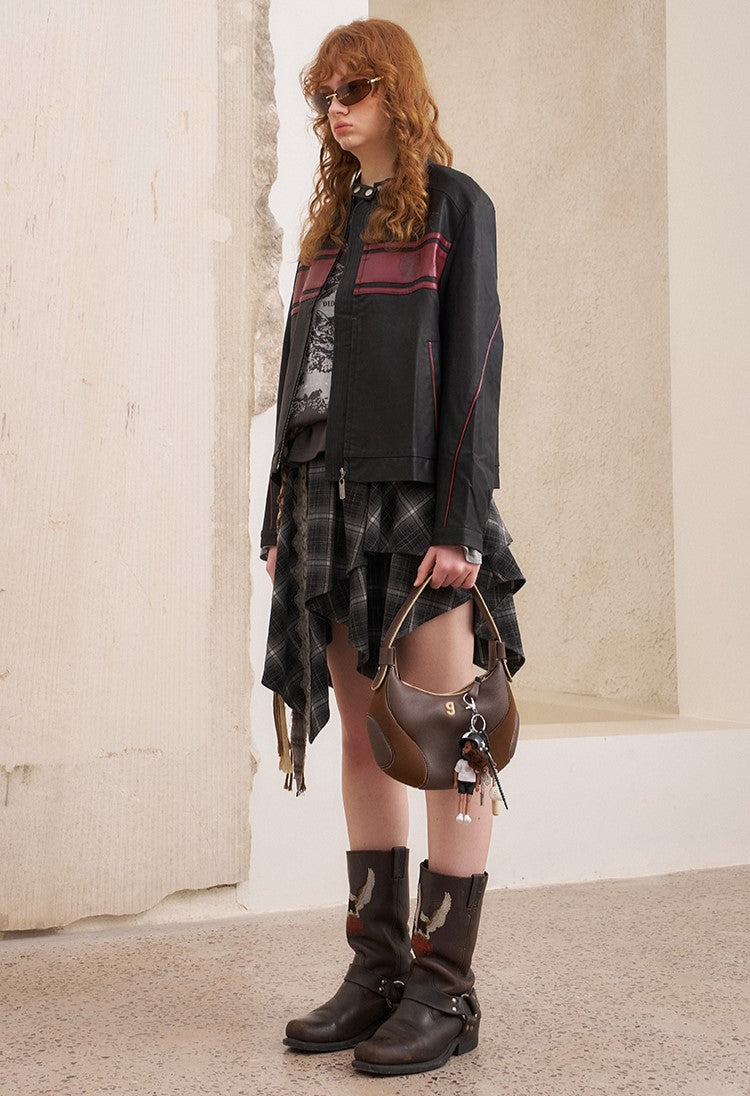 Rose Embroidered Leather Jacket DID0214