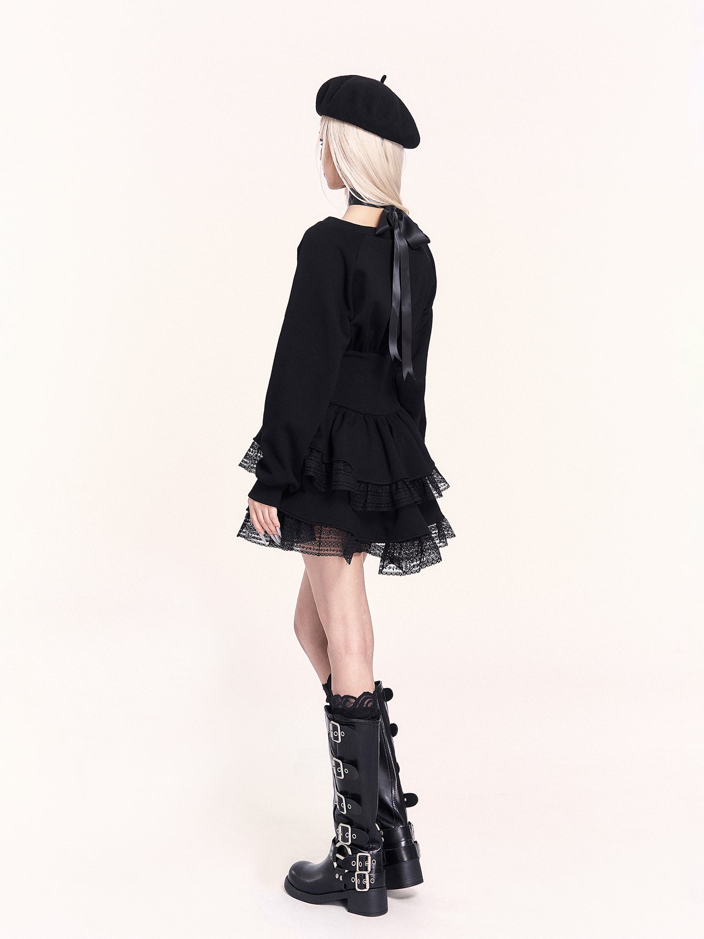 Lace Sweatshirt Puff Dress VOC0477