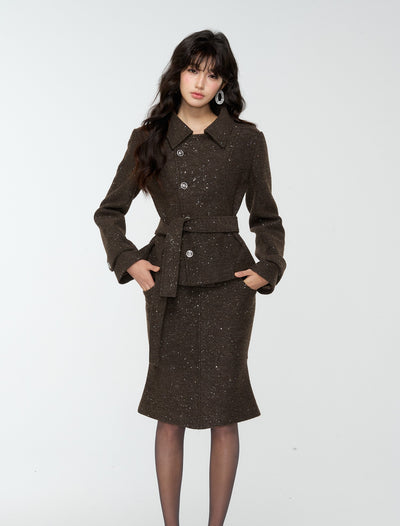 Dark Brown Sequined Jacket/Short Skirt/Midi Skirt 4MU0184