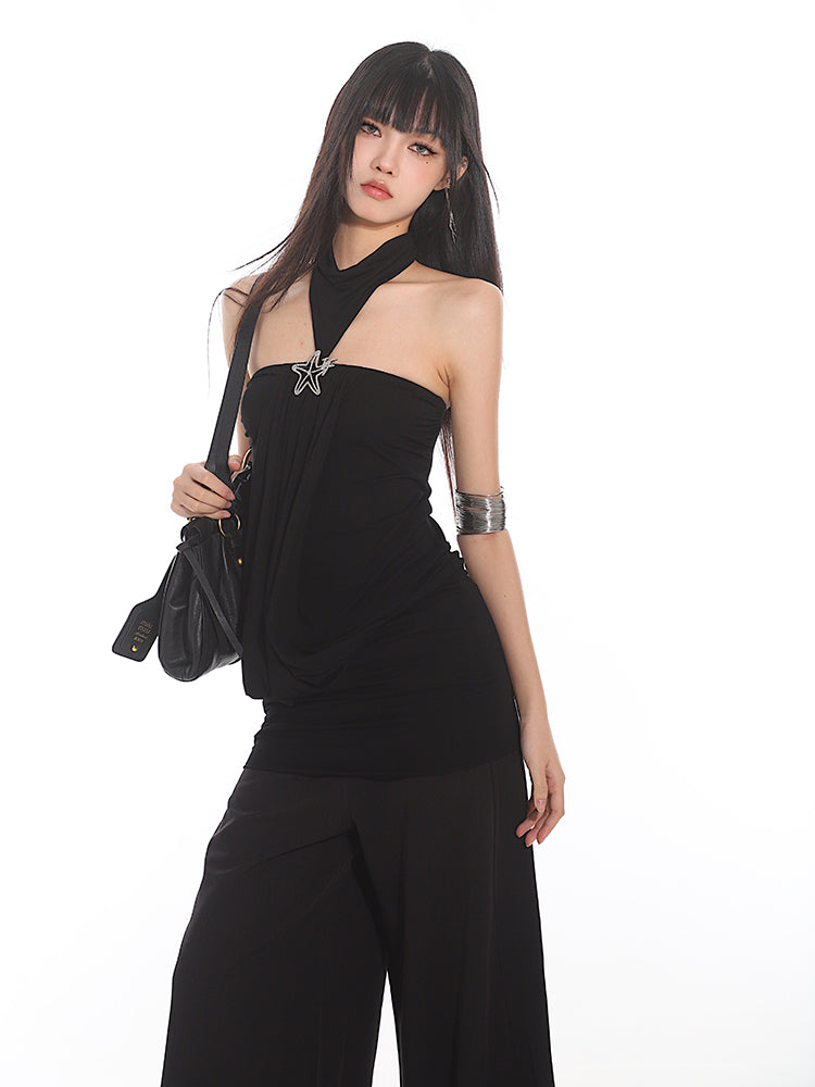 Halter Neck Star Brooch Camisole/Wide-leg Mopping Pants UNC0143