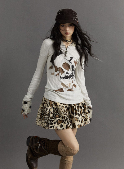 Punk Street Rock Furry Leopard Print Puffy Cake Short Skirt NOR0124