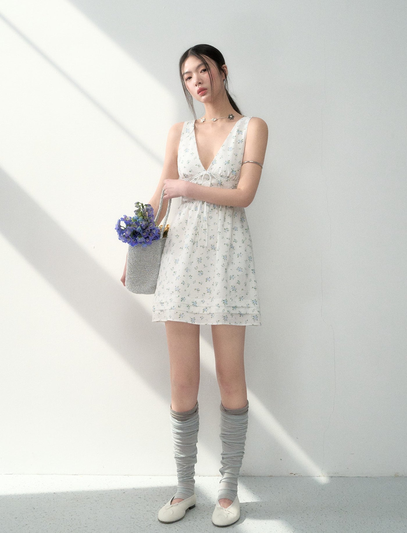 Bow Tie V-neck Midi Dress LAL0188