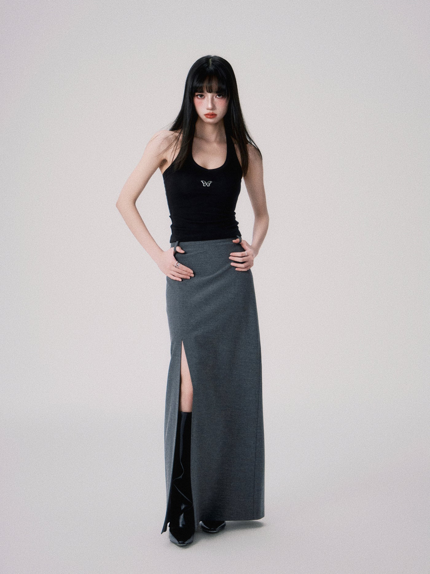 Straight Mid-rise Slit Maxi Skirt LUL0054