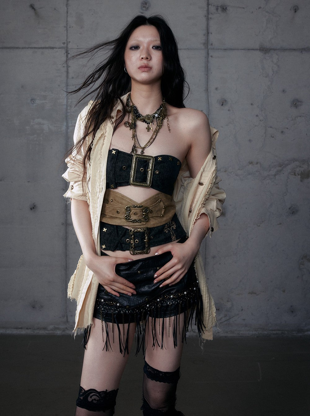 Punk Metal Irregular Leather Tube Top NOR0191