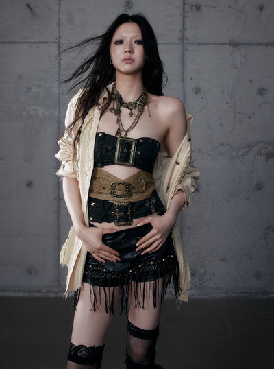 Punk Metal Irregular Leather Tube Top NOR0191