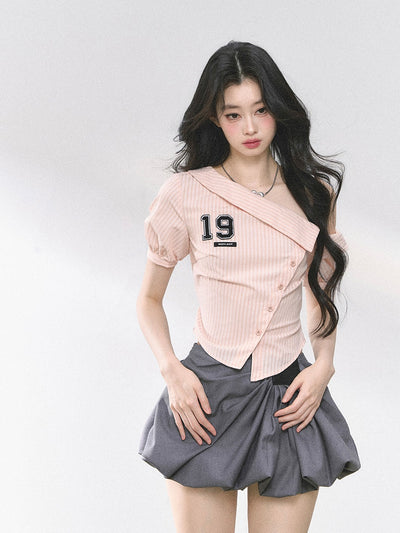 Oblique Shoulder Striped Shirt DIA0450