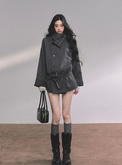 British Style Stand Plaid Collar Jacket DIA0608