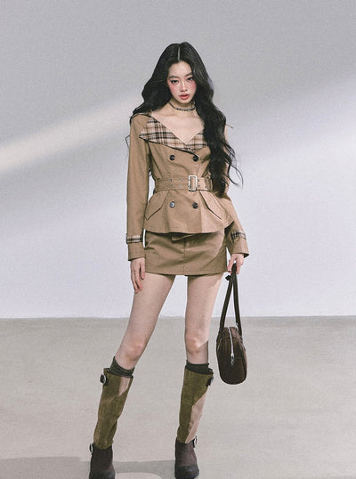Hepburn Style Plaid Collar Jacket/Skirt DIA0594
