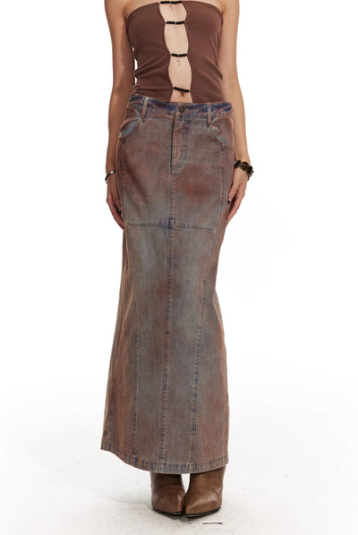 Original Design Washed Old Fishtail Denim Long Skirt 4MU0065