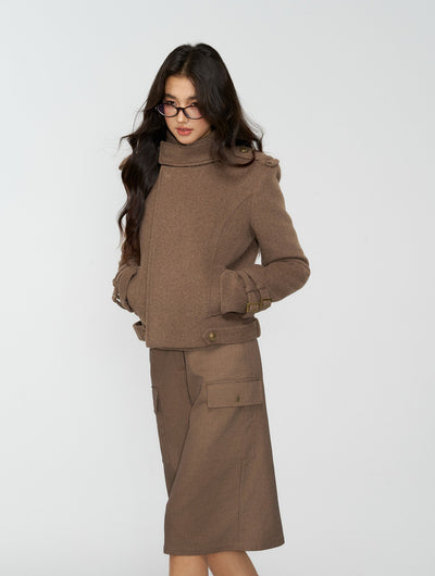 Brown High Neck Wool Jacket/Shorts 4MU0163