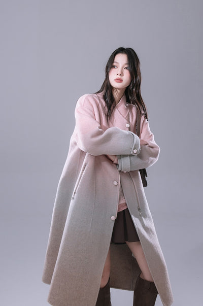 Gradient Powder Pink And Blue Contrast Tencel Double-faced Wool Coat COT0163