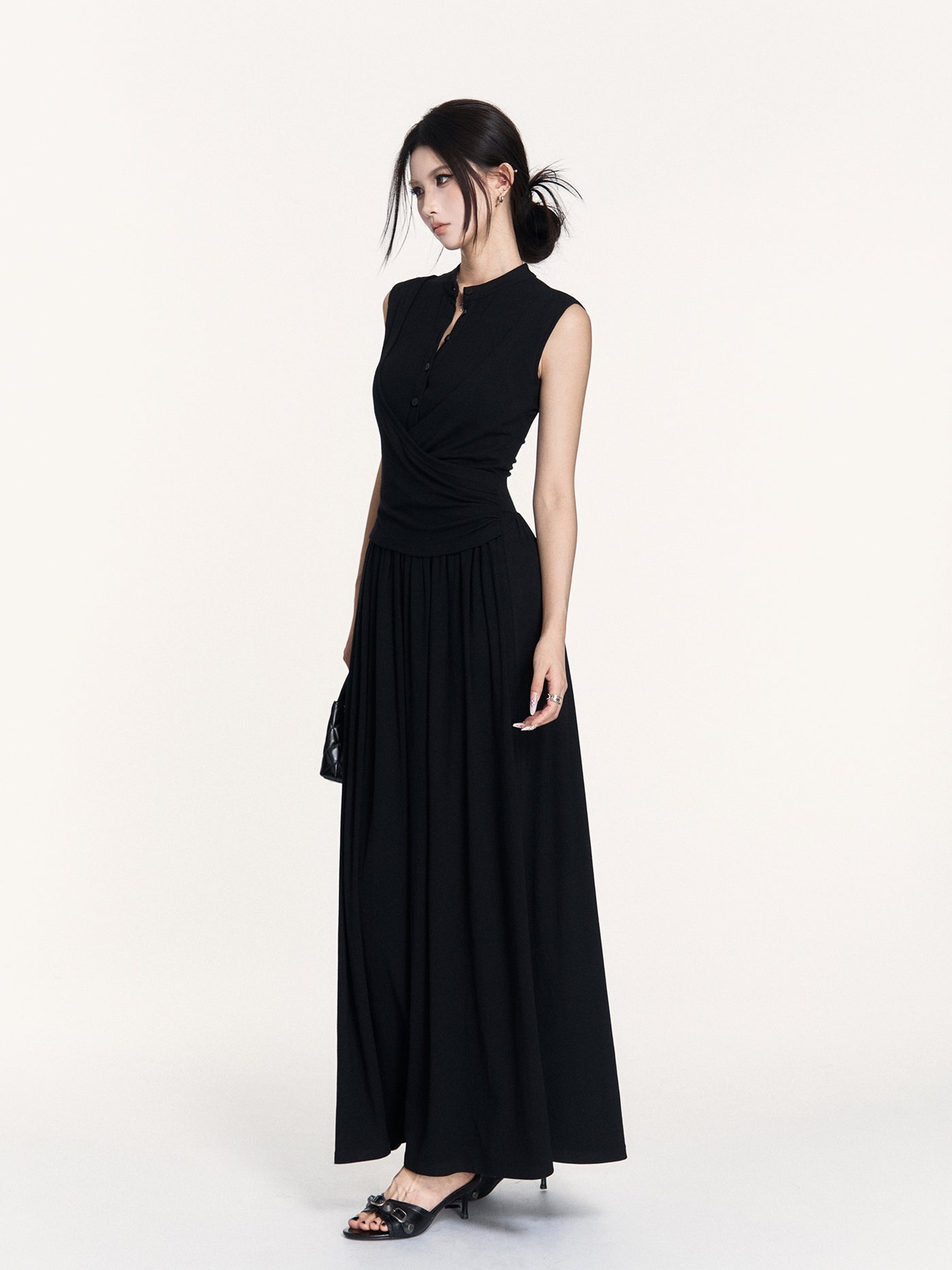 Stand Collar Stretch Long Dress VOC0442