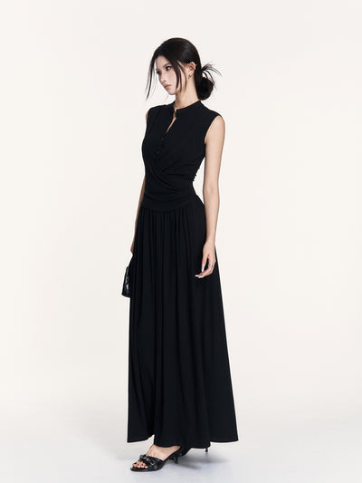 Stand Collar Stretch Long Dress VOC0442