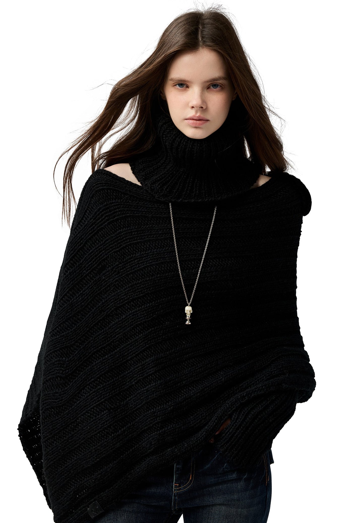 Black Irregular Sweater/Neck Warmer+Arm Sleeves 4MU0153