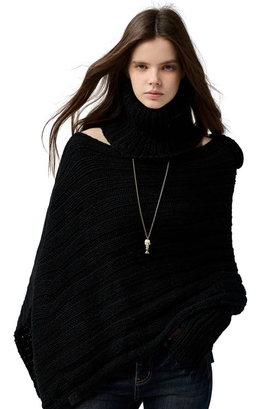 Black Irregular Sweater/Neck Warmer+Arm Sleeves 4MU0153
