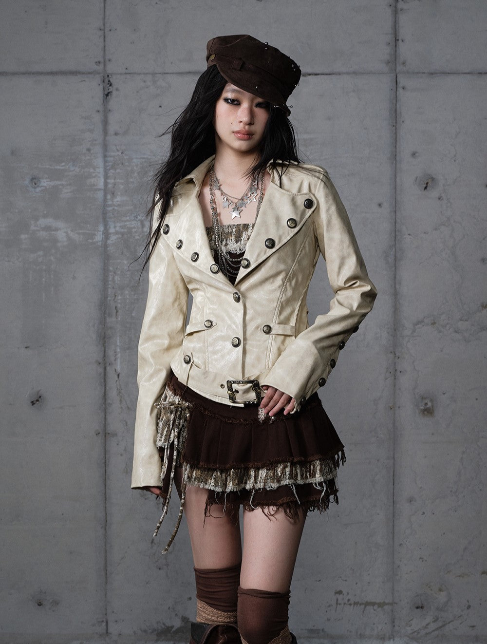 Punk Large Collar Leather Jacket  NOR0206