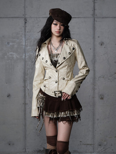 Punk Large Collar Leather Jacket  NOR0206