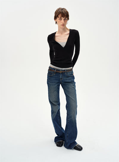 Slim Fit V-Neck Faux Two-Piece T-Shirt CUR0261