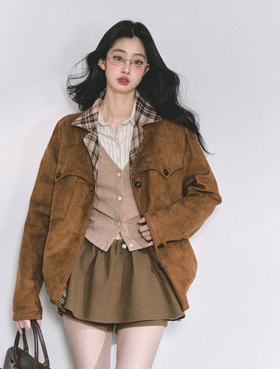 Brown Jacket/Plaid Skirt/Tutu Skirt/Top DIA0553