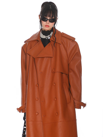 High-end Niche Silhouette Leather Long Coat UNC0154