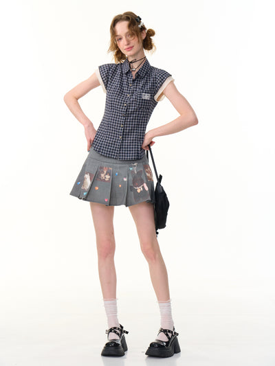 Gray Animal Print Pleated Skirt ZIZ0294