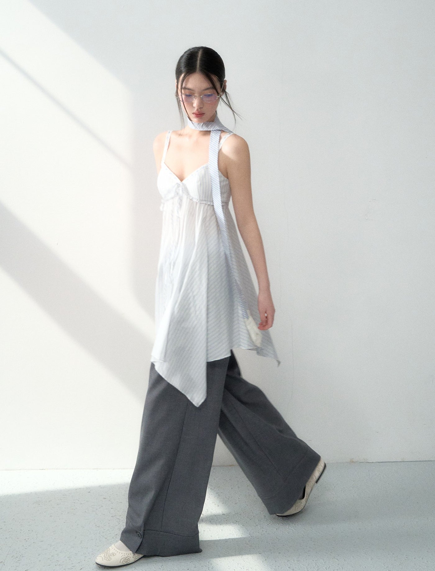 Irregular Striped Suspender Dress LAL0193