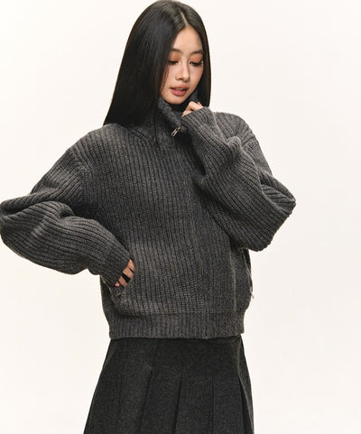 High-Neck Knitted Zipper Cardigan ANA0078