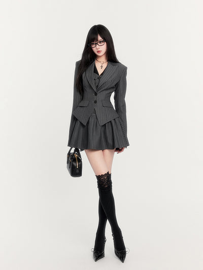 Smart Striped Waist Suit Slim Shirt Dress/Jacket VOC0281