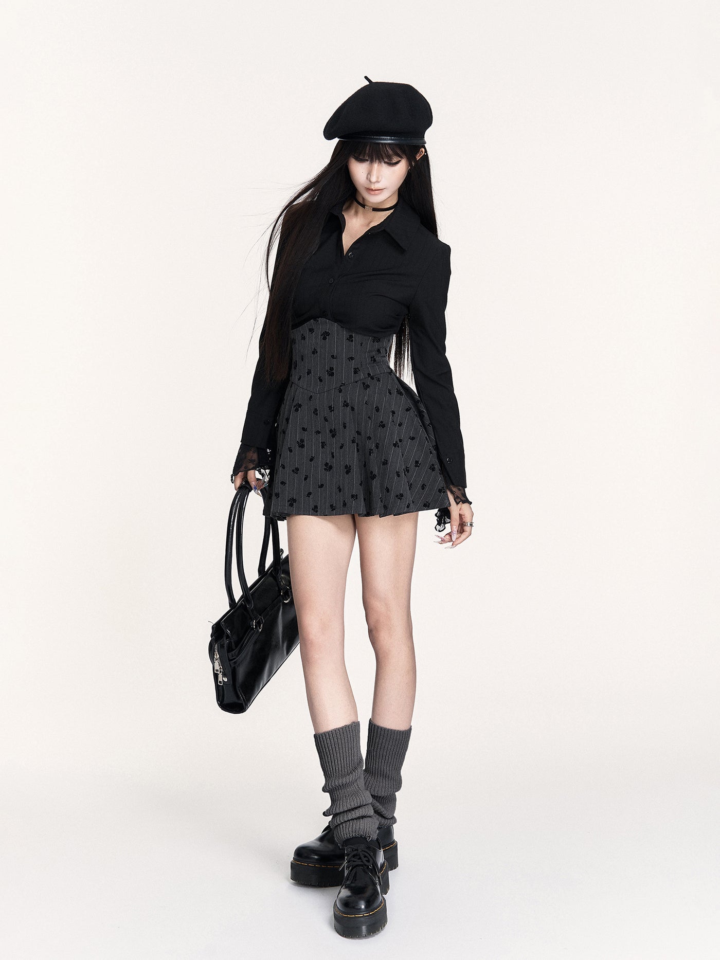 Striped Lace Long-sleeved Shirt VOC0454