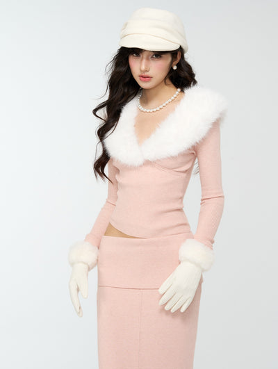 Detachable Fur Collar Sweater/Fishtail Skirt 4MU0171