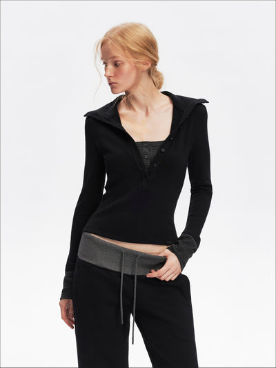 Stand Henley Collar Casual T-shirt SAL0204