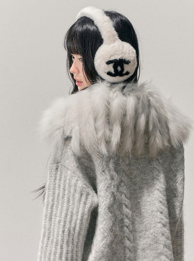 Large Fur Collar Knit Cardigan DIA0733